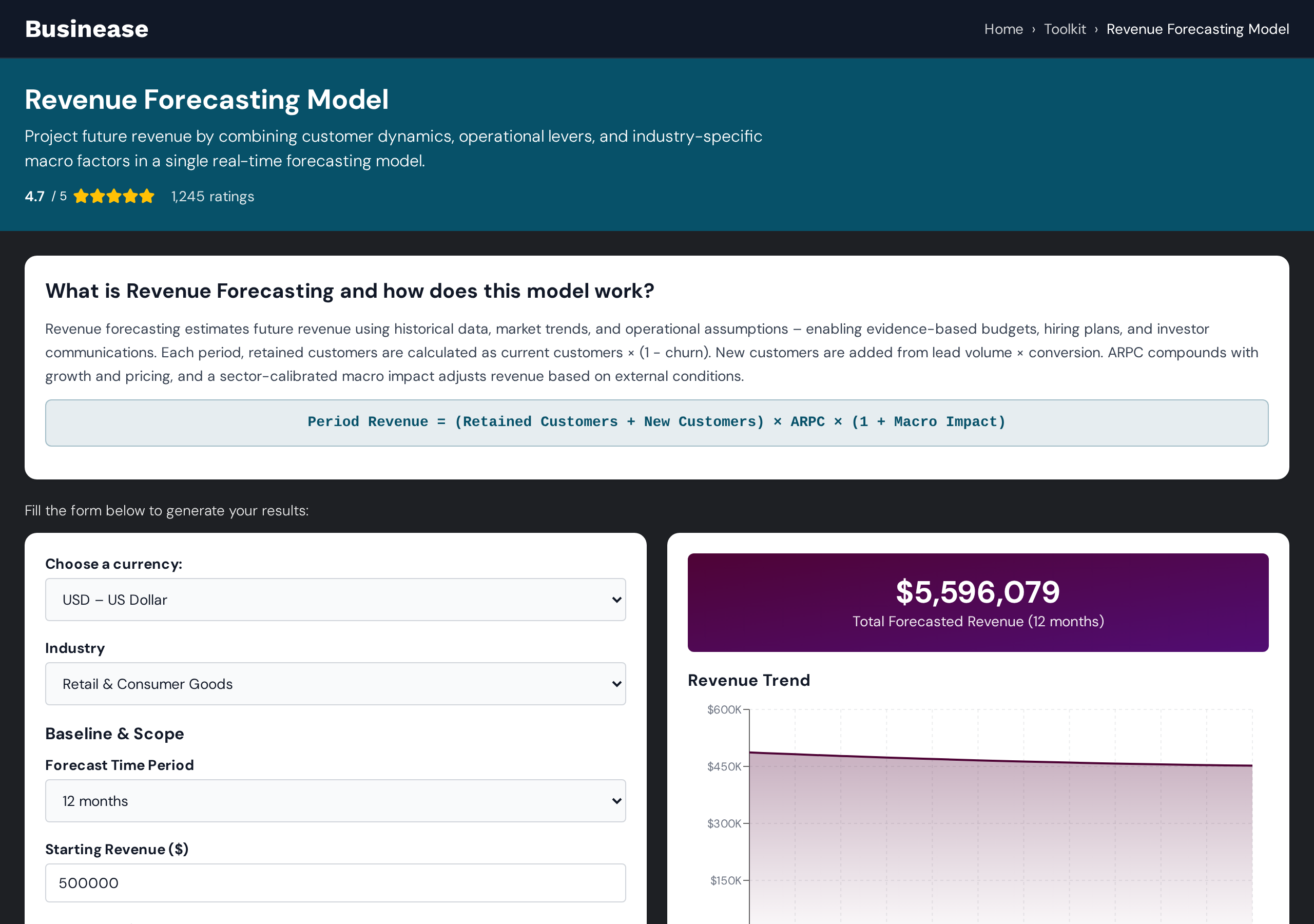 Revenue Forecasting Model screenshot